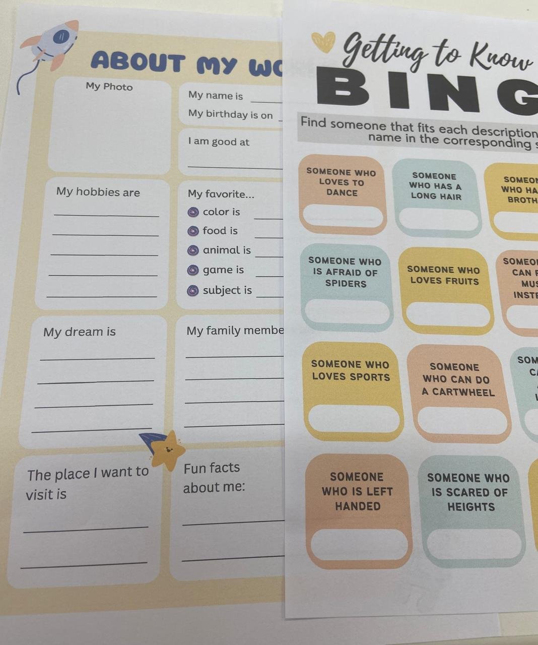Back to School - About me and Bingo